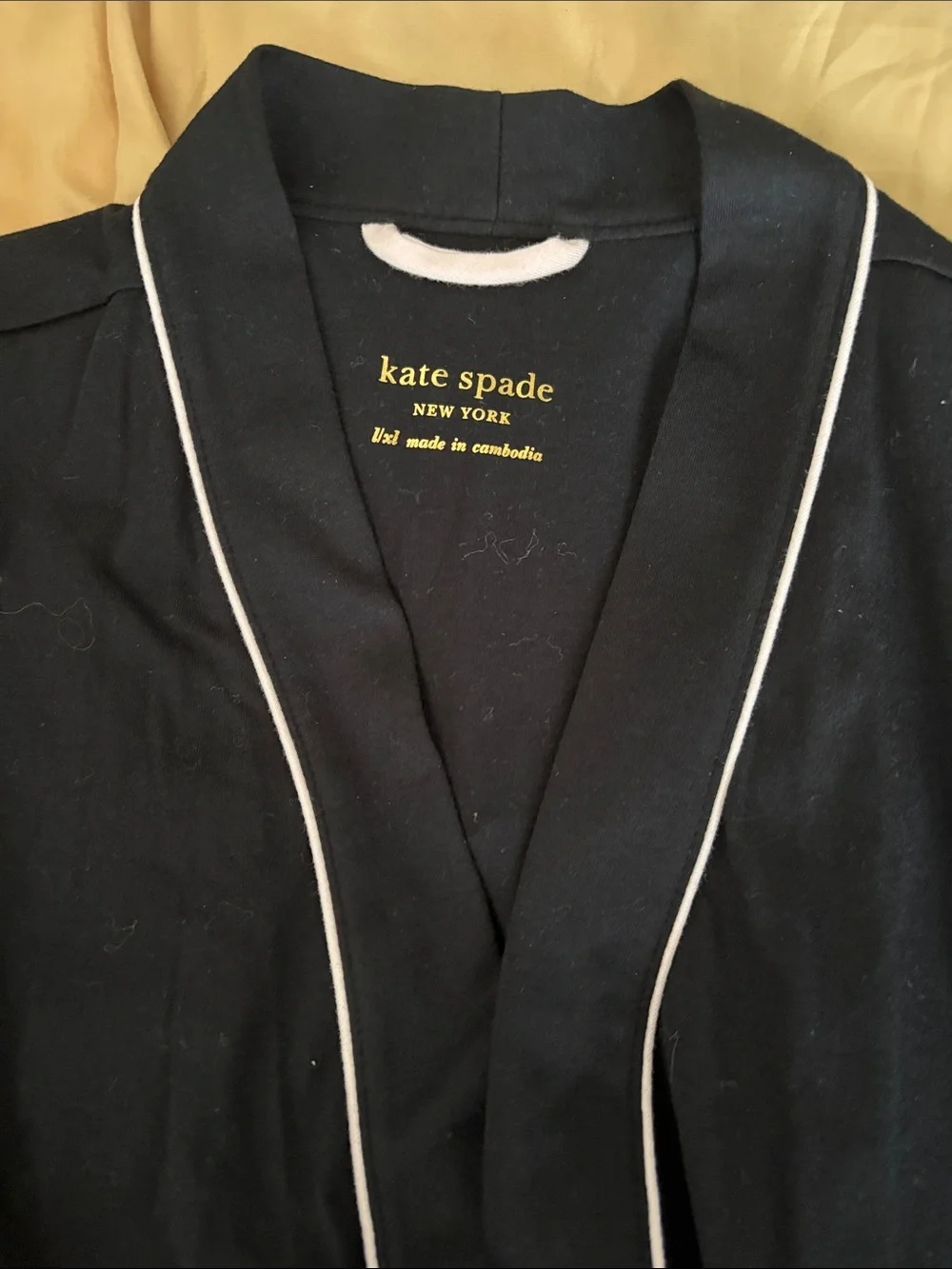 Chic kate spade Black Robe with Pink Trim & Pocket Bows 60% Cotton NEW L / XL